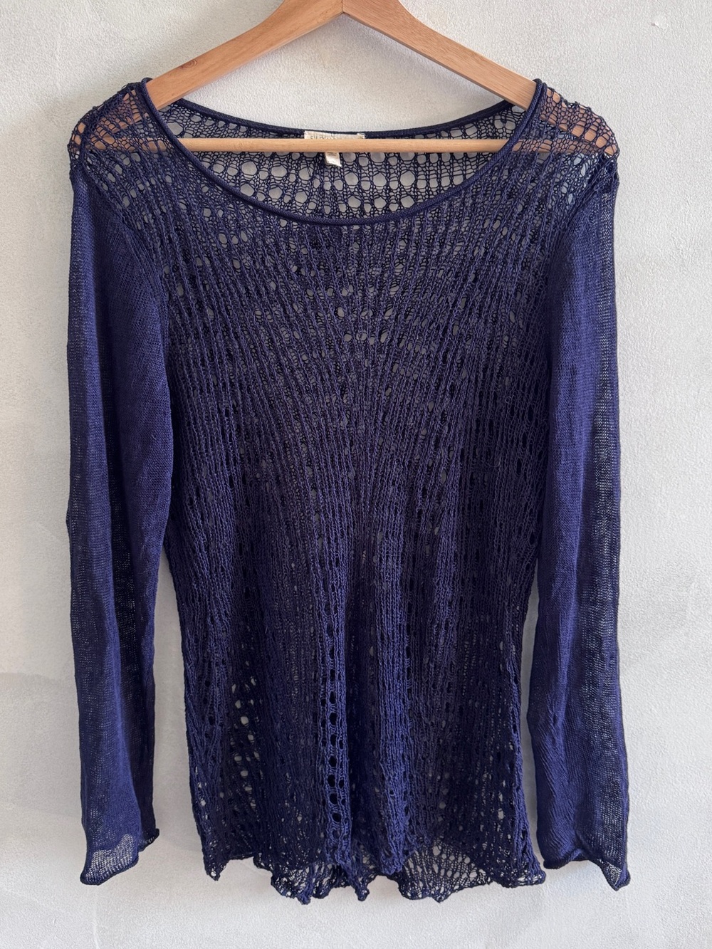 Eileen Fisher - Navy Open Weave Long-Sleeve Sweater - Size L